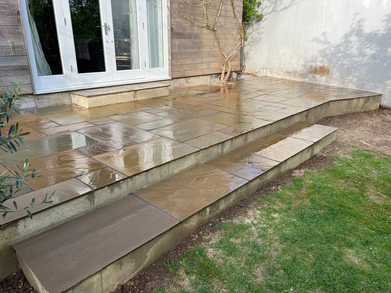 Patio steps completed by PC Landscaping in South Devon