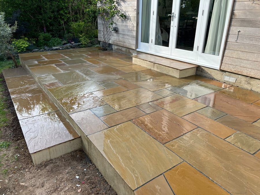 Indian Sandstone Patios by PC Landscaping in South Devon: project photo 1